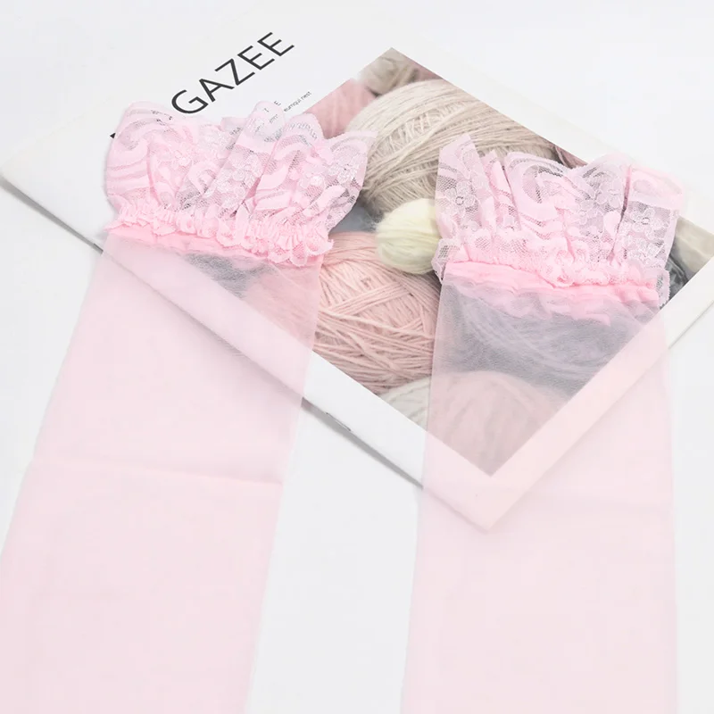 Damen Burgunderrote Spitzenstrümpfe Leicht Glänzende Seidige Strümpfe Breiter Schaft Transparente Overknee-Strümpfe Sexy Überknie-Lange Socken – Detail 14