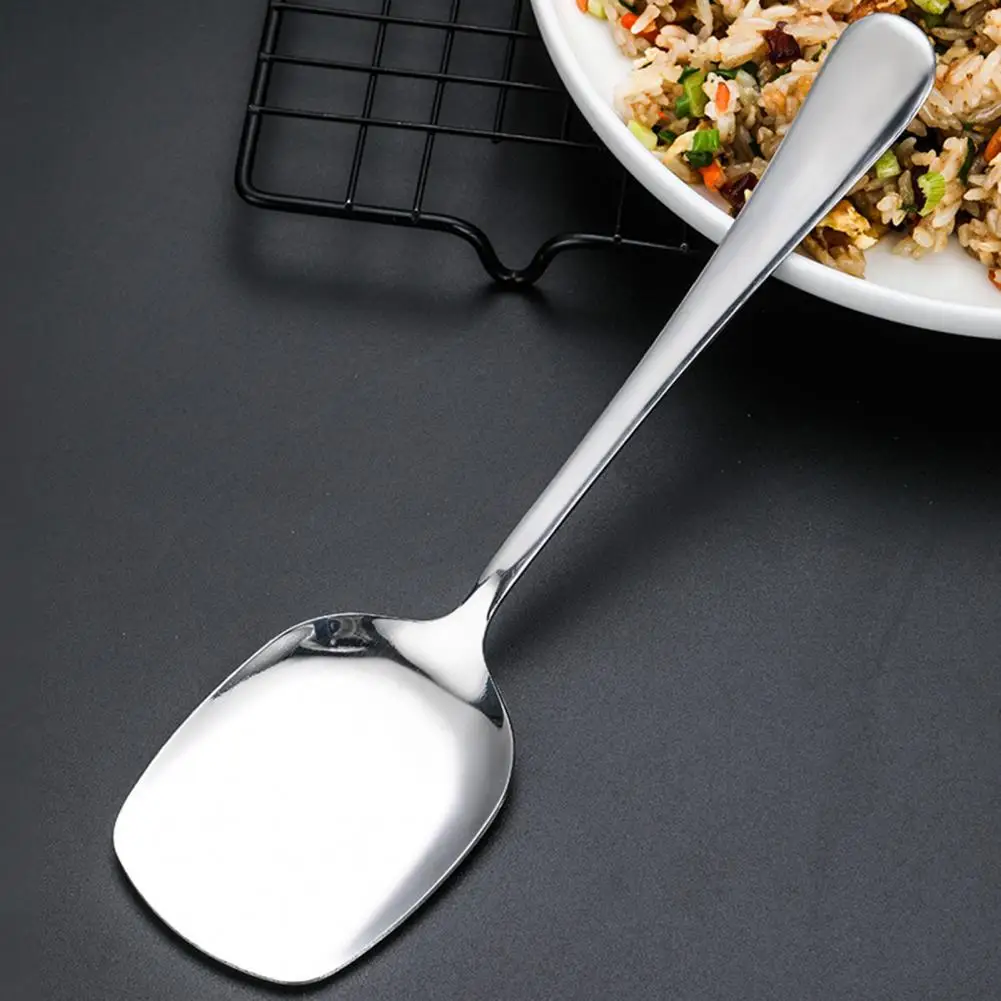 1 Pc Round/Square Stainless Spoon Steel Long Handle Ladling Buffet Dinner Large Size Serving Spoon Flatware Kitchen Accessories serving spoon dining spoon