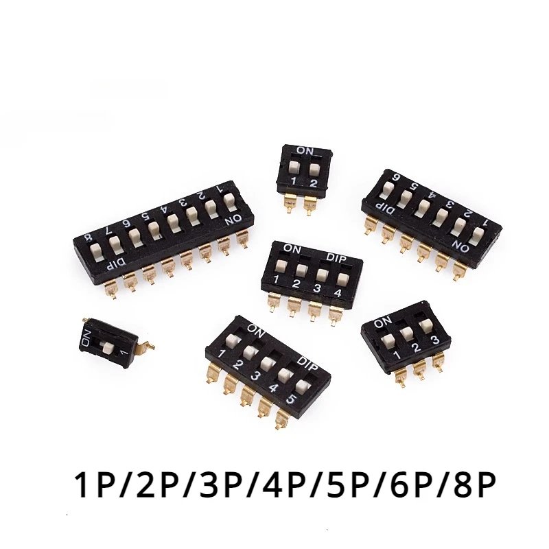 

10pcs/lot Slide Type SMT SMD Dip Switch, 2.54mm Pitch 2 Row 4 Pin 2 Position / 8 pin 4 Position / 16 pin 8 Position