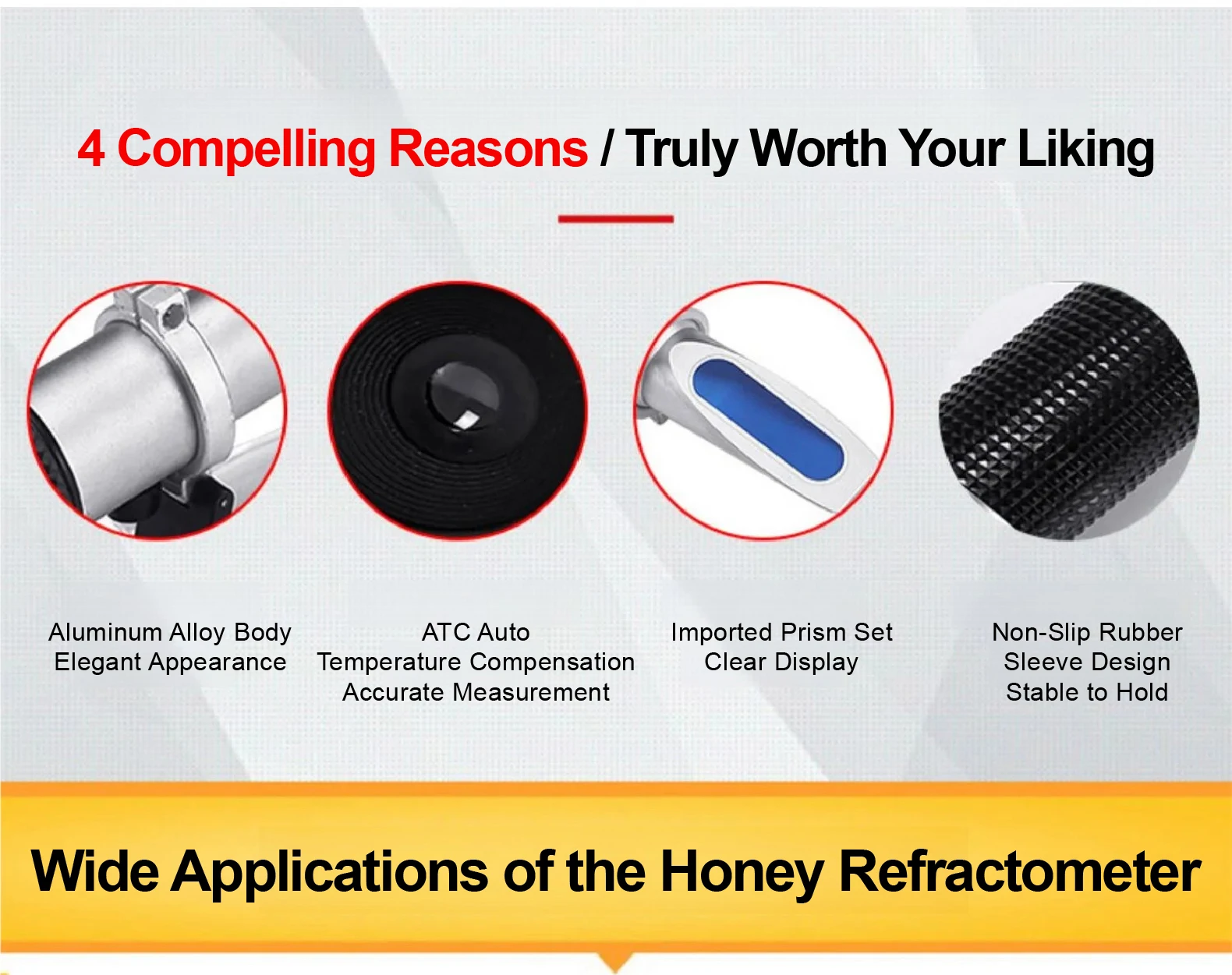 Portable Honey Concentration Refractometer with ATC Brix Moisture Baume Tester f