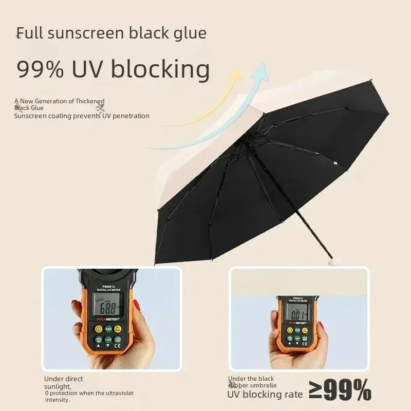 Mini Umbrella Portable Foldable Sunshade Sunscreen Rain Umbrella Rubber Alloy Handle Dual Use