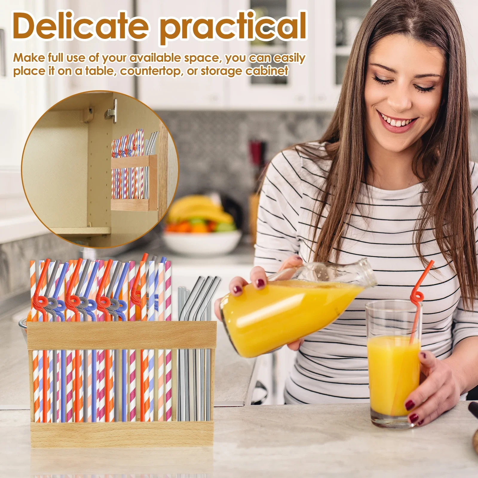 Wooden Straw Holder, Tumbler Straw Wall Mounted Organizer, Cupboard Drinking Straw Rack Storage 3