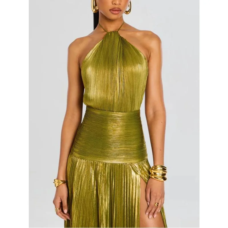 Luxurious Women Corset Party Cocktail Dress Sexy Off Shoulder Halter Folds Slit Guest Celebrity Long Dress Celebrity Prom Gown - Image 3