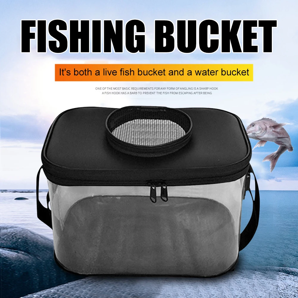 Foldable Live Fish Bucket Container Portable Breathable Fish Box Bag  Transparent Water Storage Bucket EVA Fishing Gear Accessory