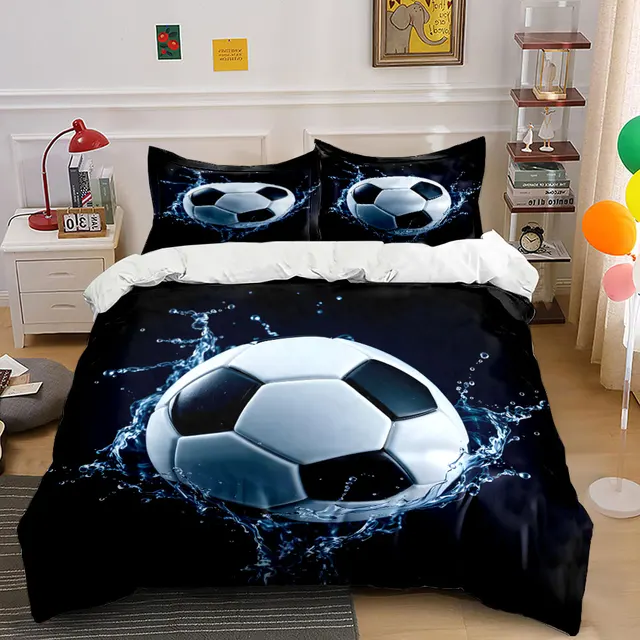 Ensemble de housse de couette à motif de football avec motif d'eau éclaboussante, literie en polyester colorée à impression numérique avec fermeture à glissière pour cadeaux pour enfants 1