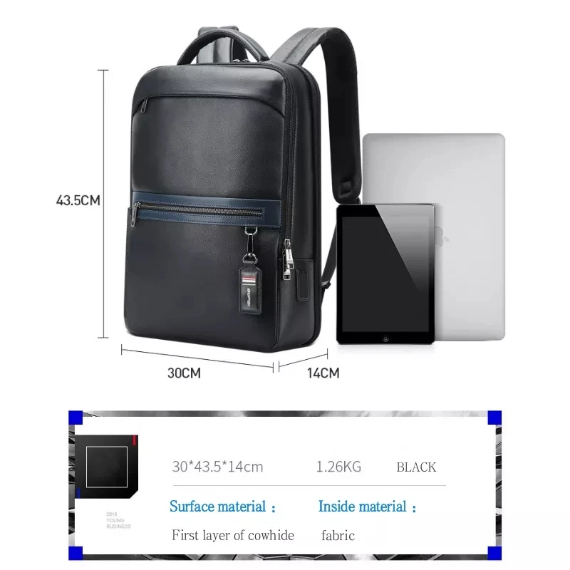 BOPAI Genuine Leather Fashion Backpack Men Commuter Business Large Capacity Computer Bag Multi-Functional Natural Cowhide Bags 6