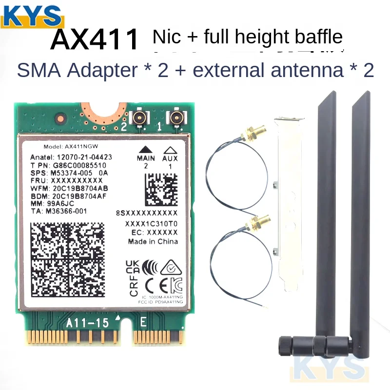 AX411 와이파이 카드 및 안테나 와이파이 6E Cnvio2 BT 5.3 트라이 밴드 5374Mbps 네트워크 어댑터, 노트북 PC Win10 11-64 비트용