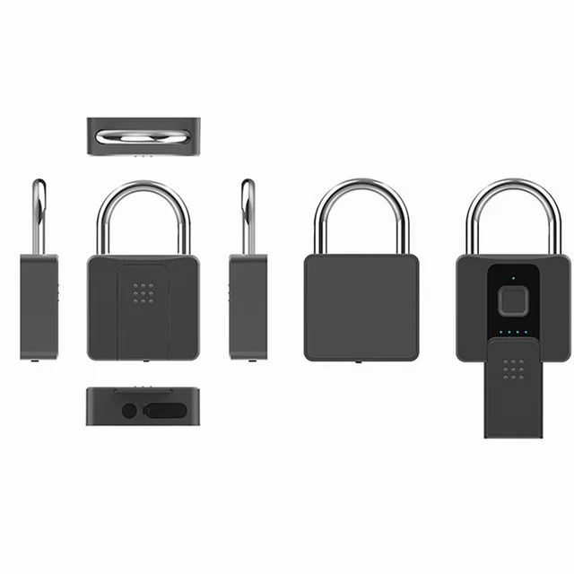 AK51-1 Piece Warehouse Padlock Smart Fingerprint Padlock Waterproof APP Remote Unlock USB Charging Interface Burglar Lock 4
