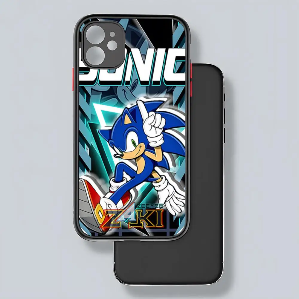 thumbnail image 1 of Funda de teléfono con dibujos animados de anime S-Sonics Hedgehog, parte trasera transparente mate para iPhone 15, 14, 13, 12, 11 Pro Max, X, XR, XS, 8, SE, Mini Plus, 1 of 5