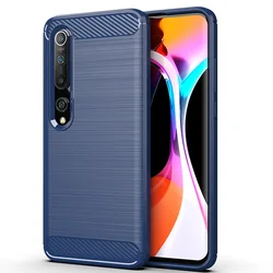 Premium Carbon Fiber Rubber Bumper Case - Sleek Silicone Protection for Mi 10 (Blue)