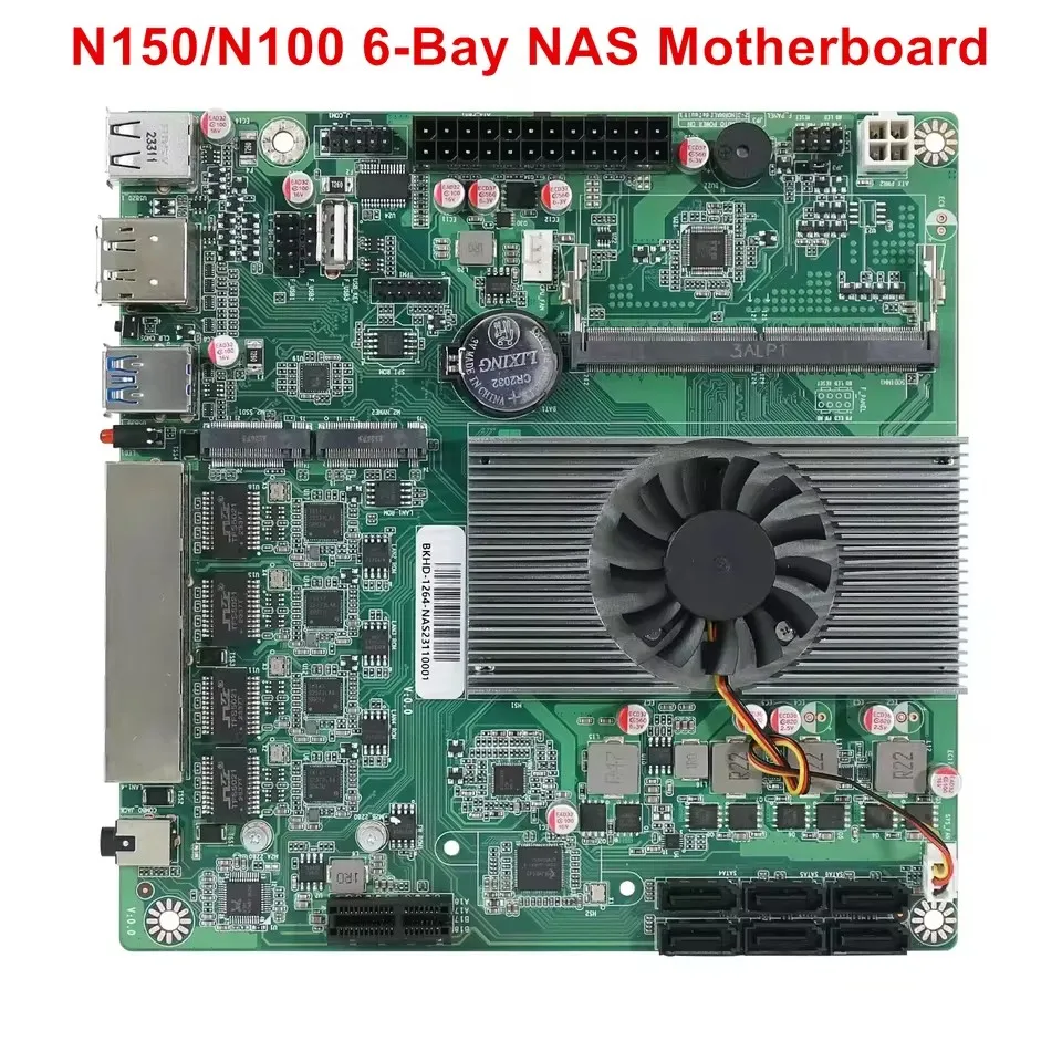 4*2.5G i226 12th Gen Intel N150 N100 NAS Motherboard 6-Bay 6*SATA3.0 PCIE X1 1*DDR5 4800MHz Soft Routing Firewall ITX Mainboard 2