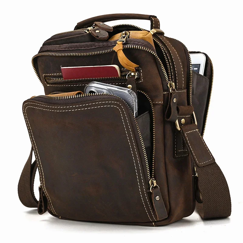 

Newsbirds Retro Style Leather Shoulder Bag Men's Crossbody Bags Menssenger Bag Multifunction Men's Business Bag Thick Leather