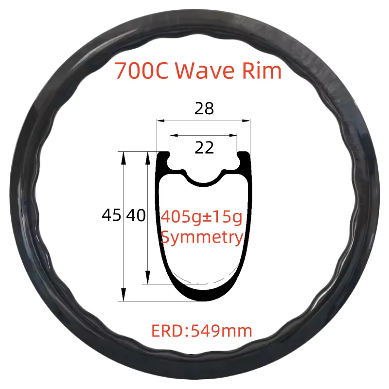 Wave Big Rim 700C Wave Carbon Rims 28mm Wide 45/50/60mm Depth Tubeless Disc Brake ...