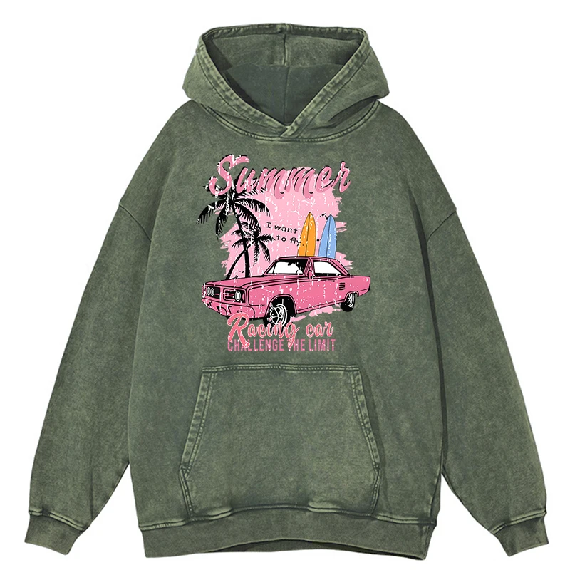 thumbnail image 1 of Sudadera con capucha para hombre, estilo retro desgastado, con diseño de coche de carreras Challenge The Limit, de gran tamaño, 100 % algodón, estilo hip hop, informal, 1 of 4