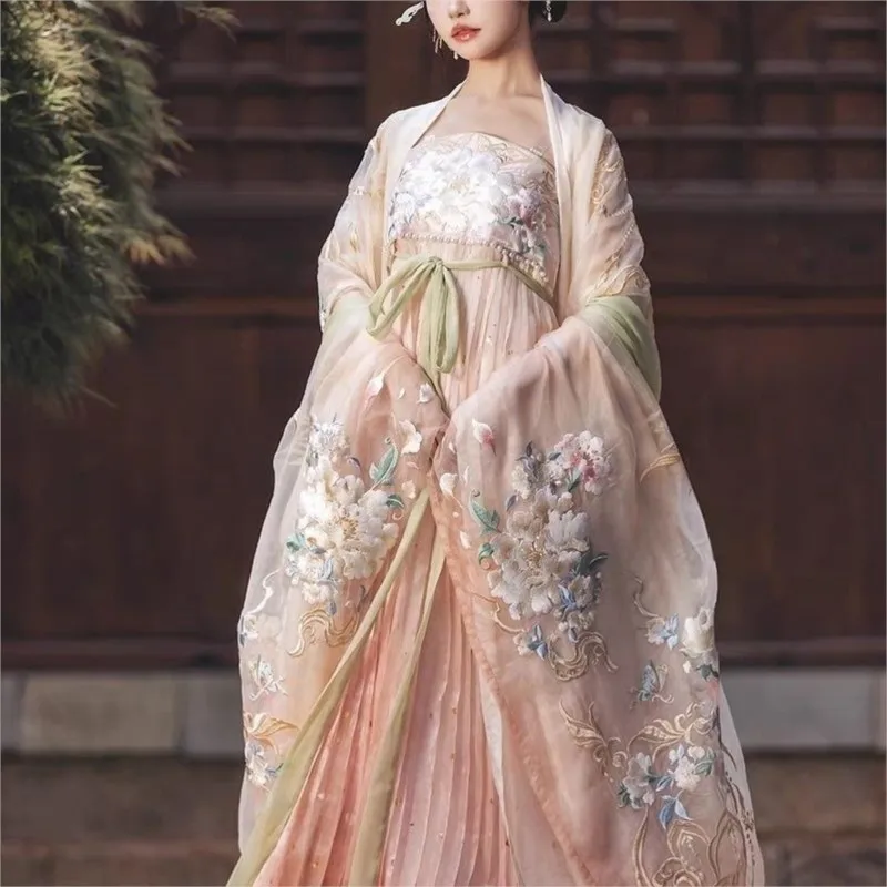 

Women's Lotus Hidden Jade Hanfu Heavy Embroidery Gradient Big Sleeve Cheok Skirt Fairy