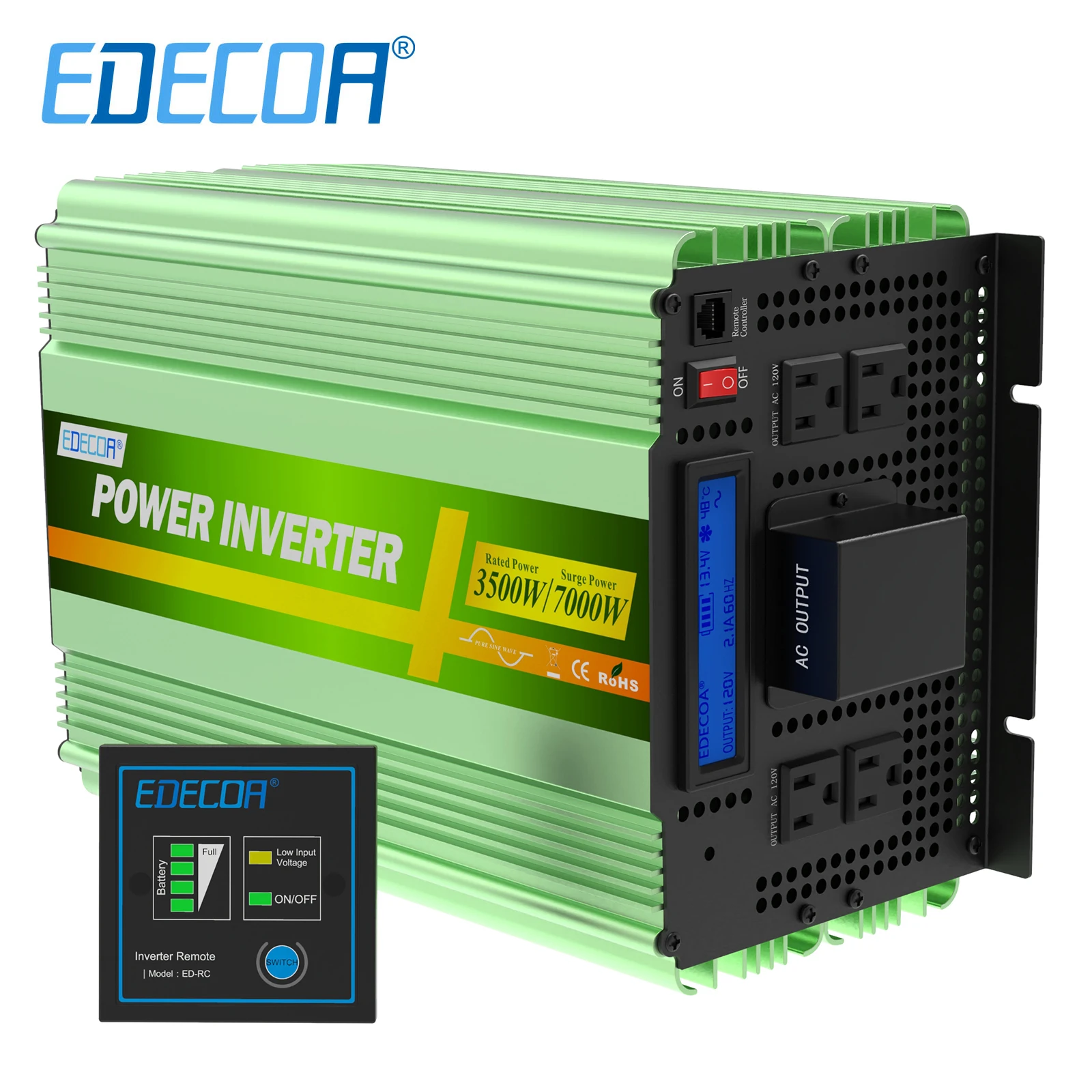 

EDECOA, 3500 Вт, немодулированный синусоидальный преобразователь постоянного тока 12 В в переменный ток 120 в 110 В 60 Гц, немодулированный Солнечный преобразователь, автомобильный инвертор, розетка США