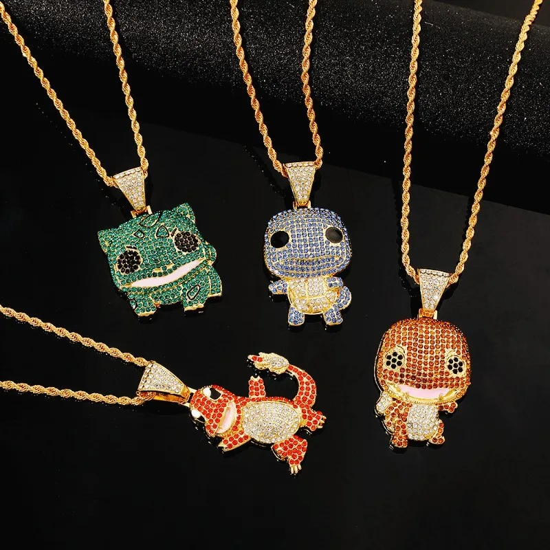 

Pokemon Pikachu Necklace Anime Bulbasaur Jenny Turtle Hiphop Metal Pendant for Women Jewelry Accessories Girls Diamond Necklace