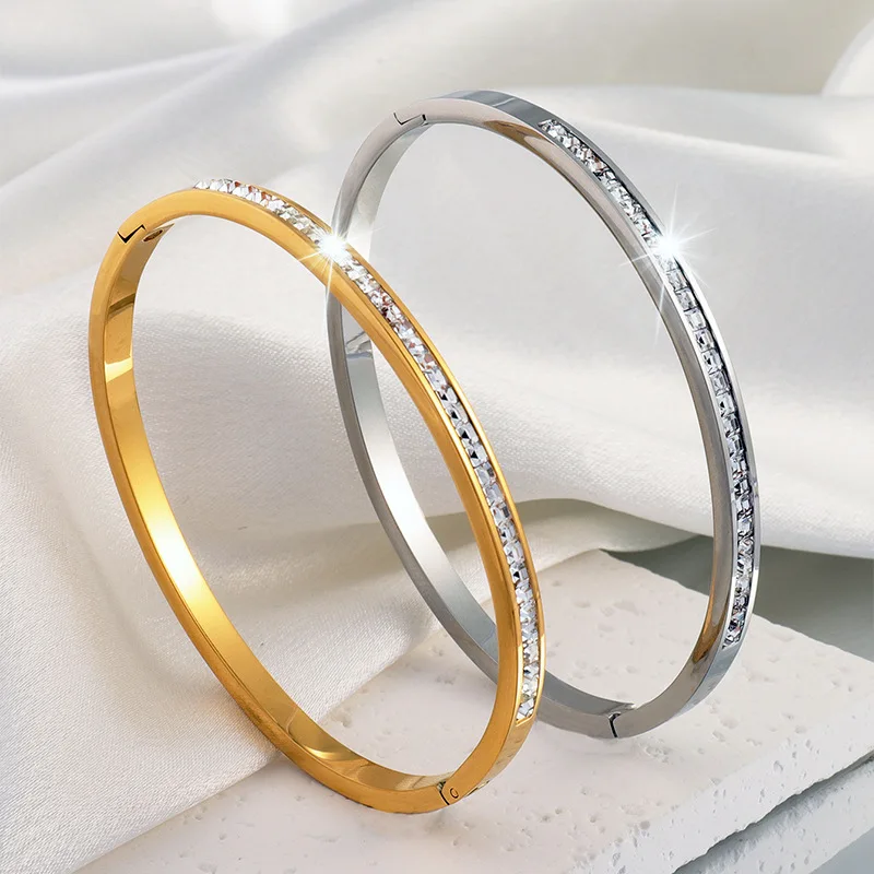 Bangle Bracelet Zircon Bracelet Single Line Square Zircon Bracelets For Women Girls 18K Wateproof Bangles Bracelets Dainty Female Jewelry Gifts to Wife Mom