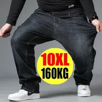 Mens Large Size Black Jeans 10XL Oversize High Waist Loose Trousers Husband Plus Size Loose Denim Trousers Blue Male Denim Pants 1