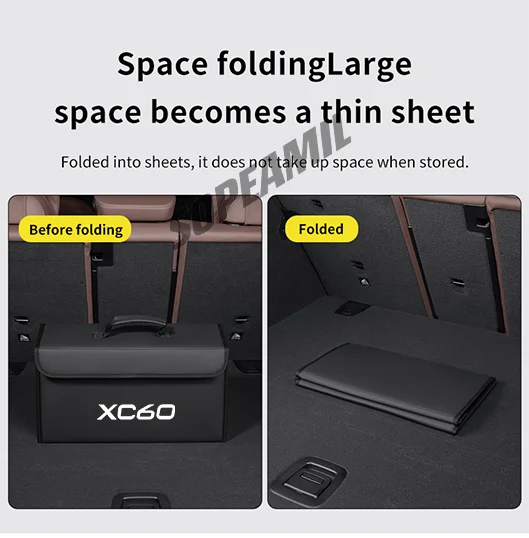 Auto Carbon Faser Leder Lagerung Box Organizer Große Kapazität Faltbare Verstauen Aufräumen Tasche Für Volvo XC90 XC60 Auto Zubehör – Detail 15