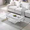 47 Inch Coffee Table, Faux Marble Coffee Tables, Rectangular Living Room Tables, Elegant Side Table with Stainless Steel 3