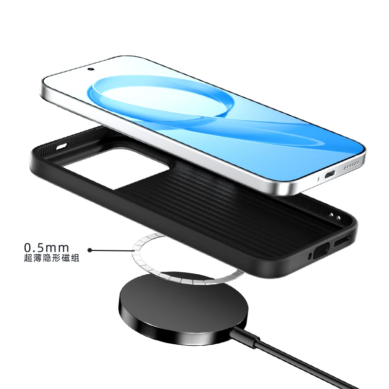 Magnetic Wireless Charging PU Leather Grid Striped Phone Case