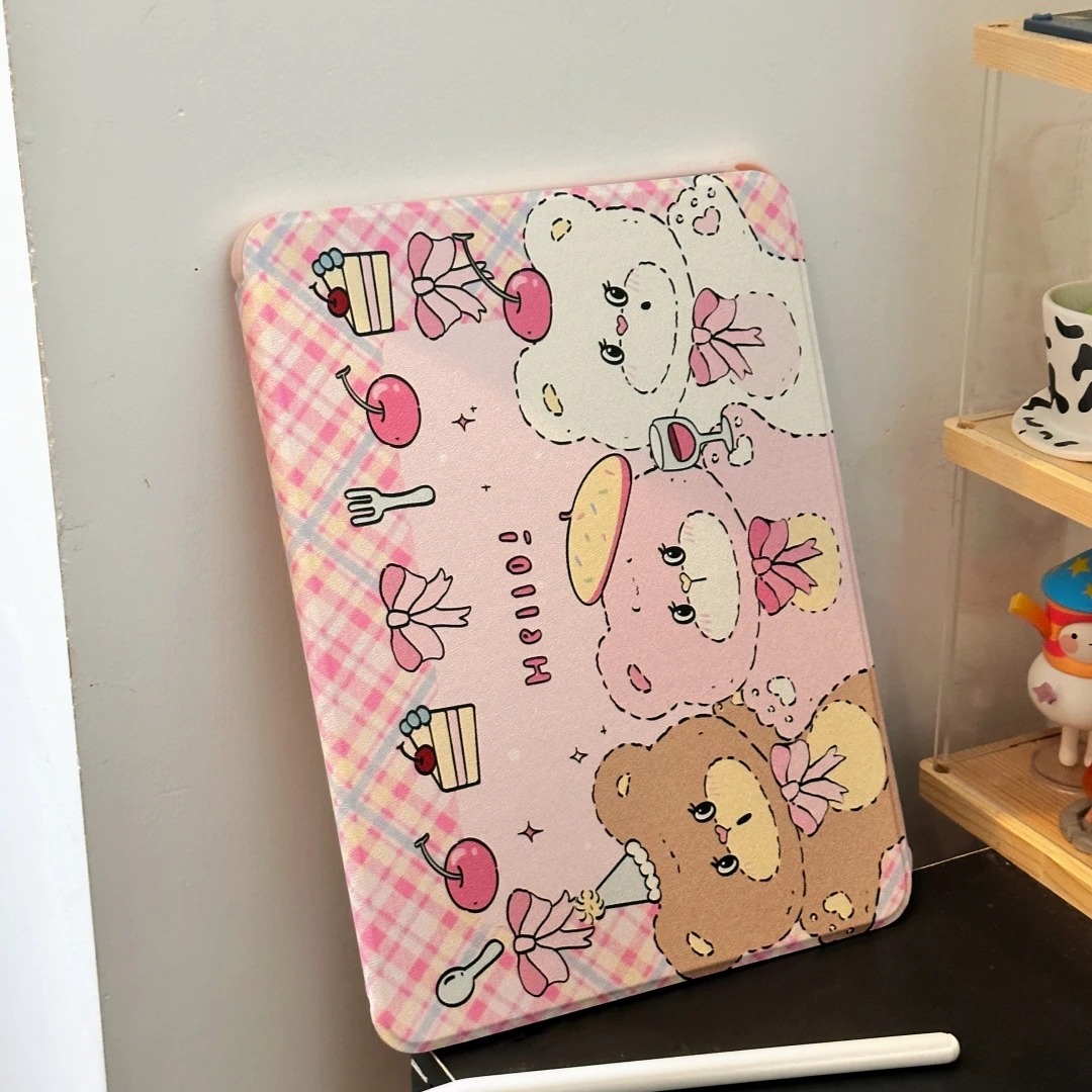 Pink Cartoon Bear Case for iPad