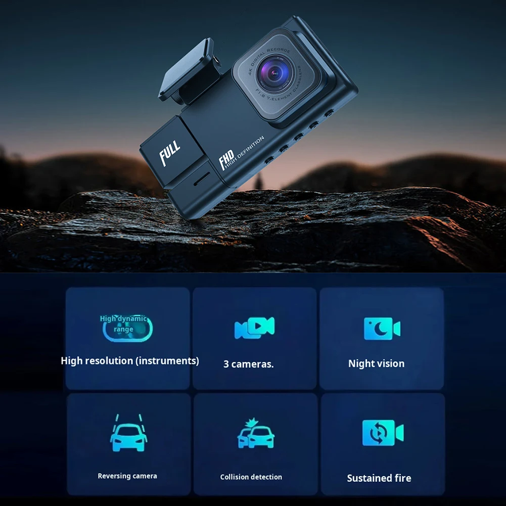 차량용 Dvr 대시 캠, 전면 내부 후면 카메라, 야간 투시경, 광각 비디오 녹음기 등록기, 블랙 박스, HD1080P, 3 채널
