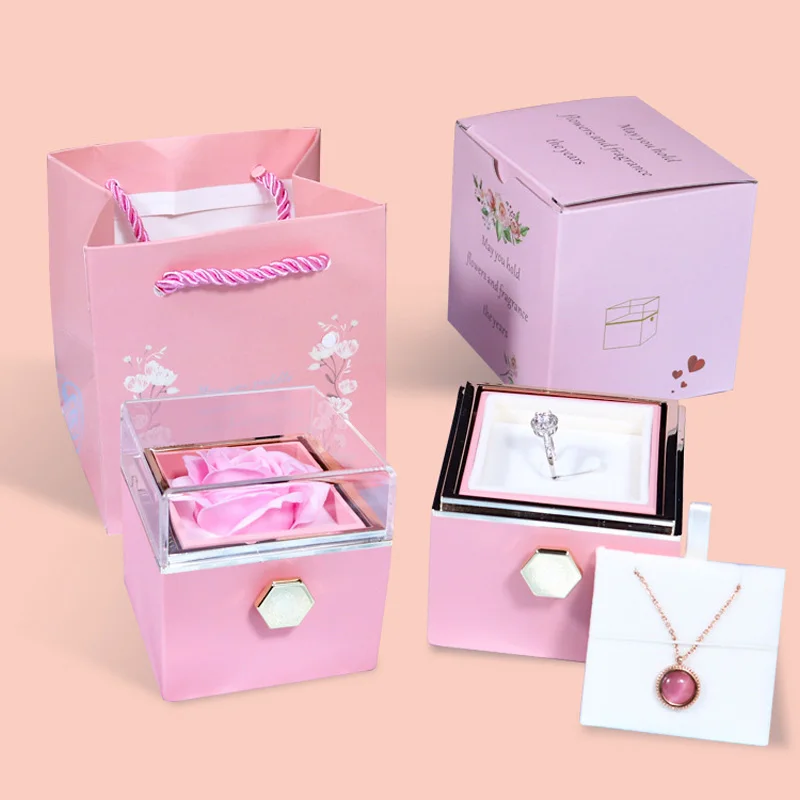 4 Style Eternal Rose Jewelry Box Anti-Oxidize Ring Necklace Pendant Storage Case Valentine Wedding Marriage Proposal Gift Holder jewelry box eternal real flower preserved rose valentine s anniversary glass decorations crystal gifts box wedding ring box