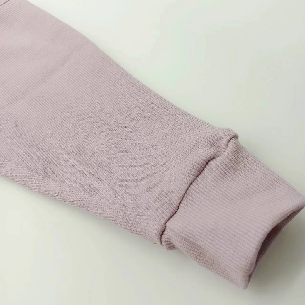 Autumn Infant Pink Color Girls Long Sleeve O-Neck Ribbed Cotton Children Pajamas Clothes