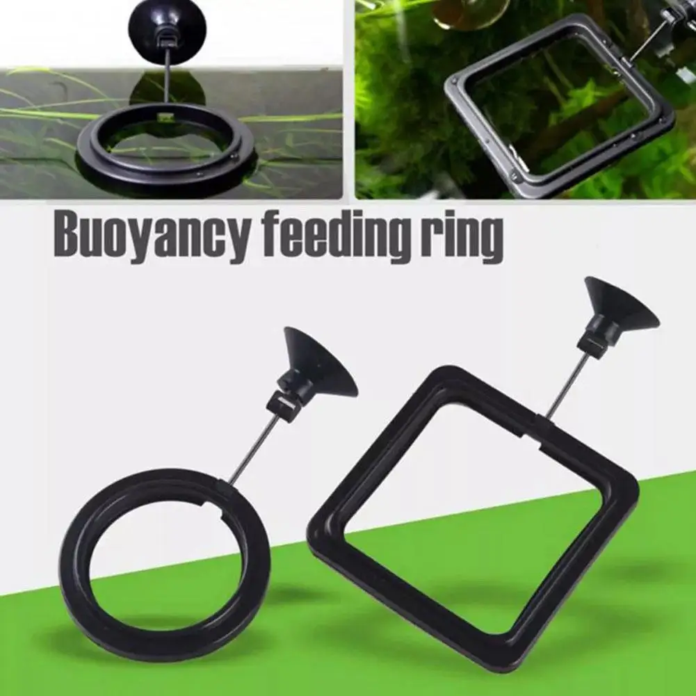 Anello Galleggiante per Alimentazione Acquario, Vassoio Alimentatore Quadrato/Circolare per Pesci, Accessori per Mangime con Ventosa - immagine 4