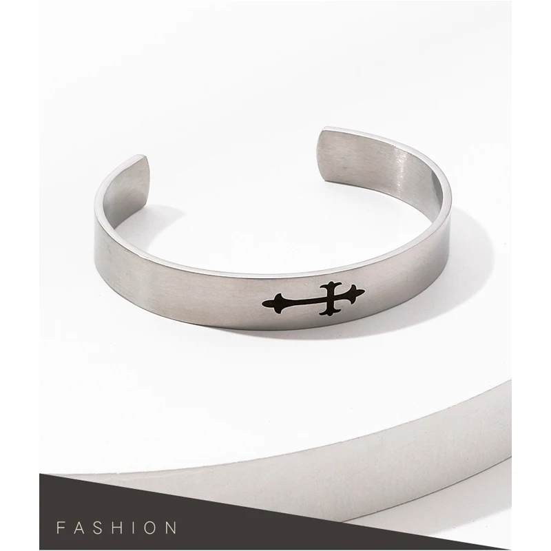 

Titanium Steel Cross Bracelet Men's Fashion Hip Hop Open Wristband Roman Bracelet Student Handband