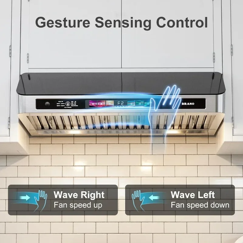 Under Cabinet Range Hood 36 Inch with Voice/Gesture/Touch Control,900 CFM Kitchen Hood Vent with 4-Speed Exhaust Fan,Memory Mode 3