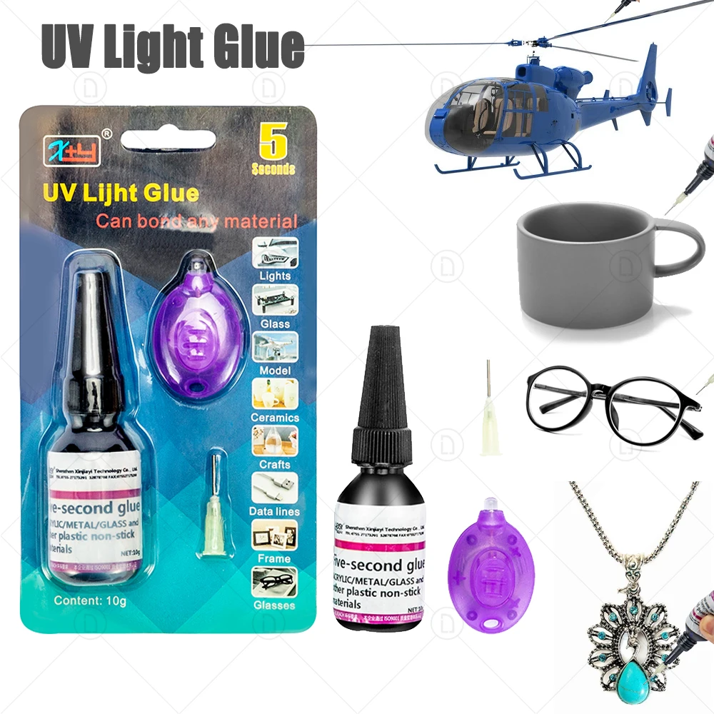 Plastic Repair 5 Seconds Curing Adhesive UV Glue Kit with Light Epoxy  Ultraviolet Glue for Glass Plastic Metal Jewelry Making - AliExpress