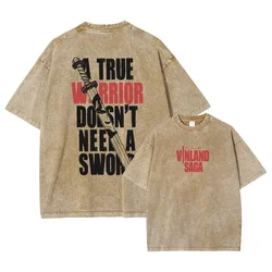 Vinland Saga A True Warrior Retro Washed Anime Print Cotton T - Shirt - S (Brown)