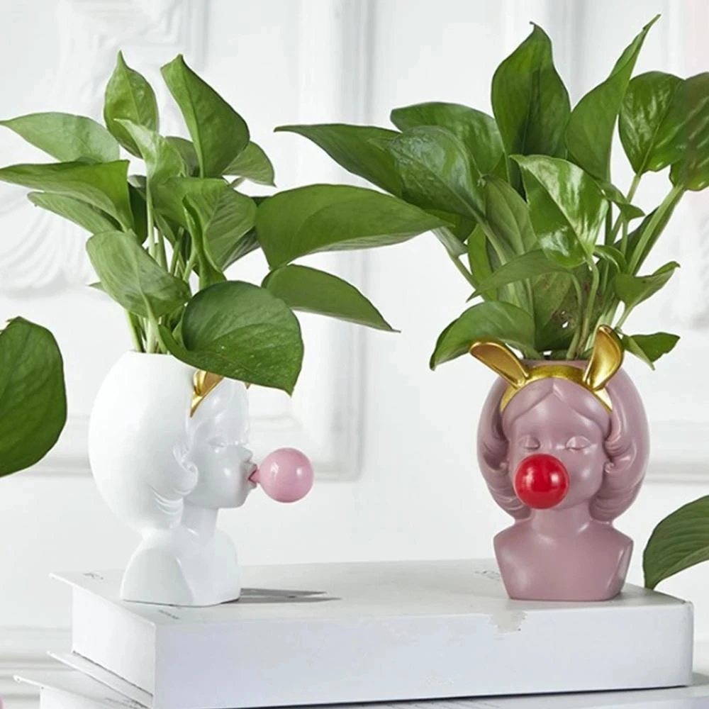 

Cute Girl Blowing Bubbles Succulent Planters Vinyl Flower Pot for Home Tabletop Decor, Various Styles Available
