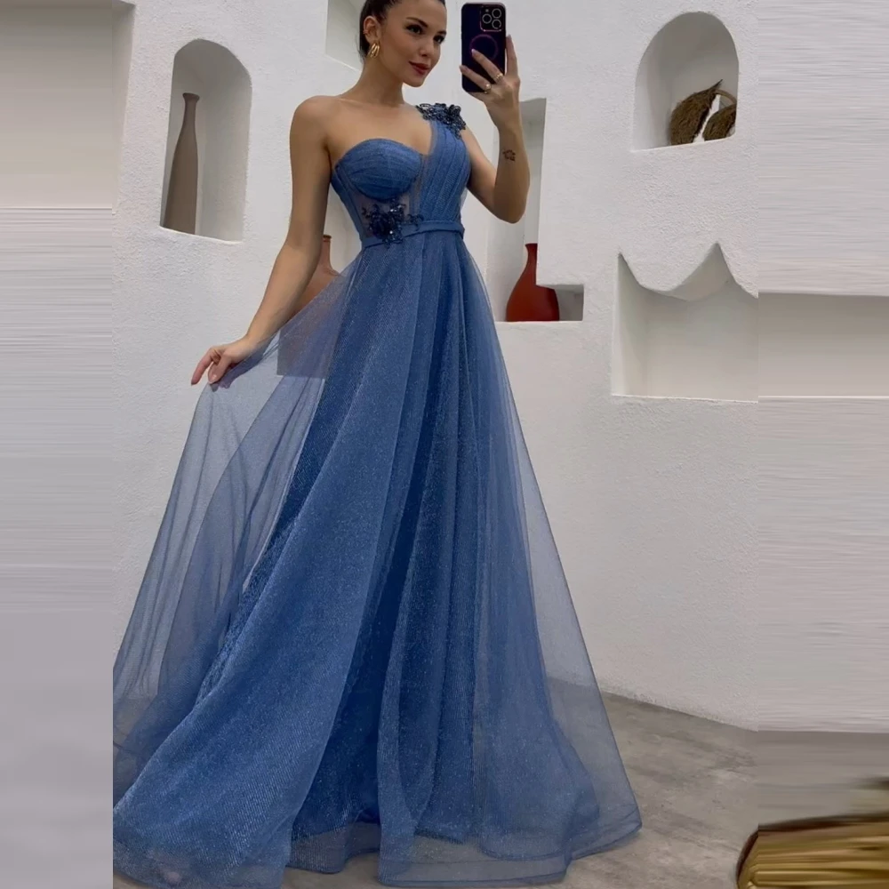 

Qcenkern One-Shoulder Royal Blue Evening Formal Saudi Arabia Sleeveless A-Line Party Dresses Gowns Women Robes de Soirée 2023
