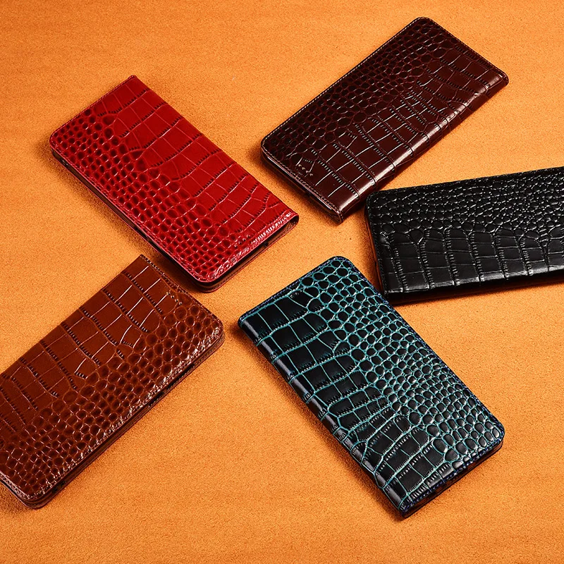 Crocodile Mark Genuine Leather Phone Case For Samsung Galaxy A52S A21S A13 A23 A33 A53 A73 5G Magnetic Flip Cover