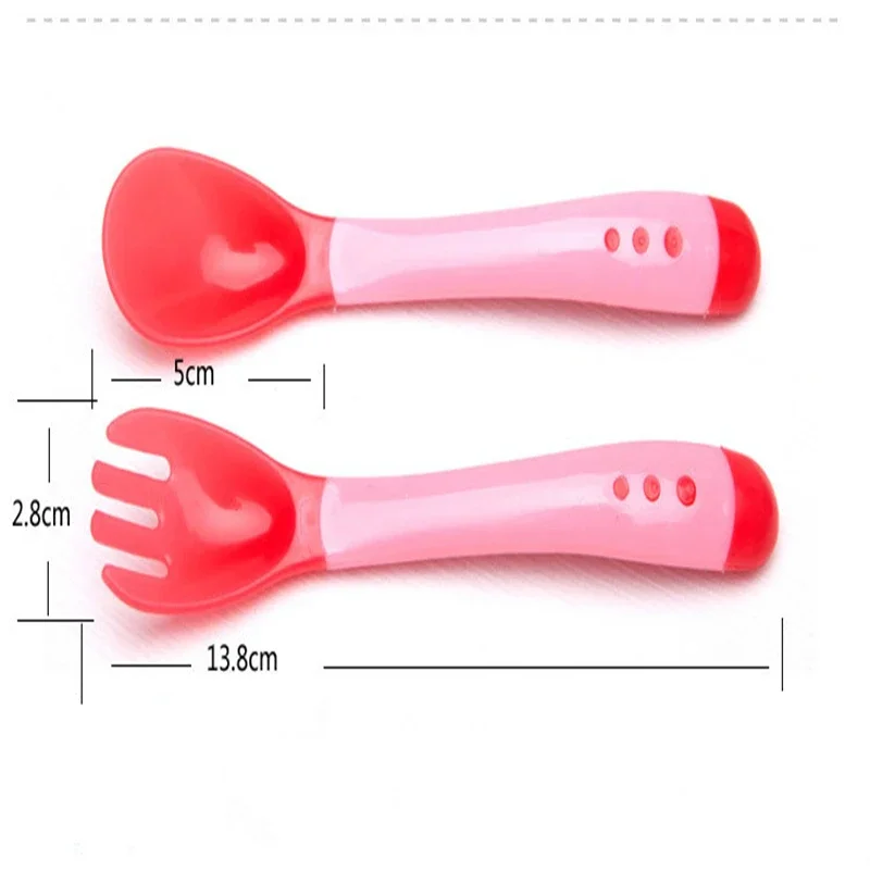 Fork Spoon Set Baby Cutlery Baby Temperature Sensing Spoon Fork Set for Newborn Children Safety Flatware Solid Feeding Anti Scald
