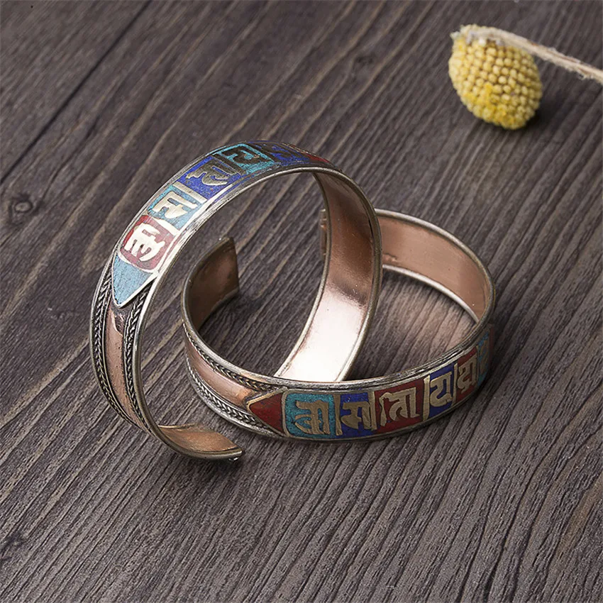 

Nepalese Tibetan Six Words Mantra Bracelet Opening Wrap Handmade Children Beaded Gift Stackable Ethnic Classic Fabric Women