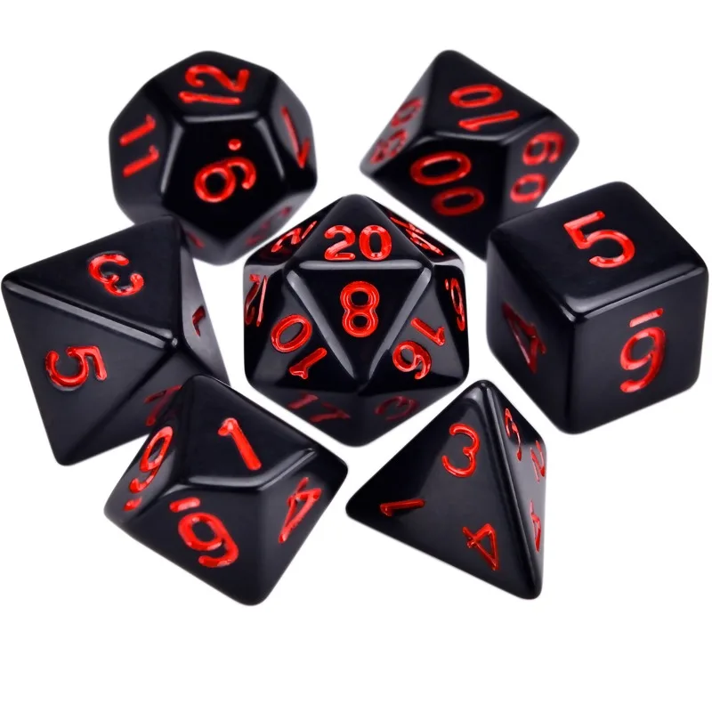 

7Pcs/set 2023 New Foreign Trade Product Classic Color Multi Sided Dice Black Red Oil