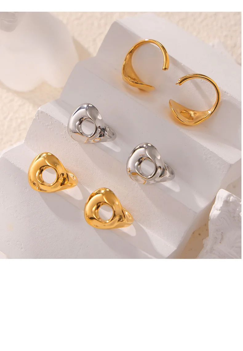 Neuer 316L Edelstahl Offener Ring für Damen Mode Runder Hohler Vergoldeter Paar-Partnerring Charm-Schmuck Günstiges Geschenk – Detail 11