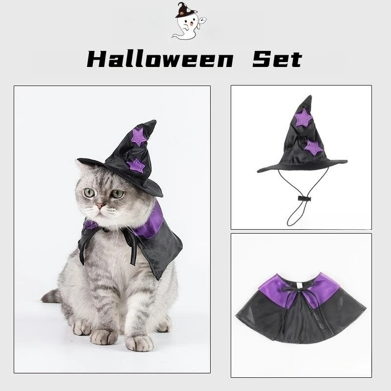 

Halloween Pet Cat and Dog Role Play Costume Magician Headwear Fun Cat Cloak and Dog Festival Decoration Party Costume Wizard Hat