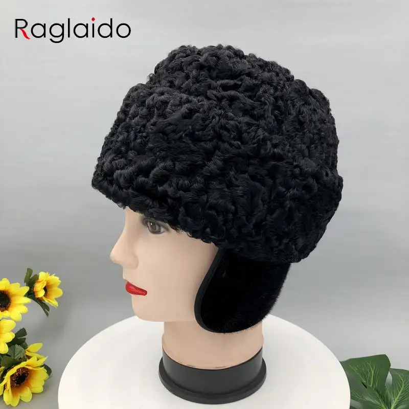 Winter Hat Fur Hat Snow Hat for Man Winter Warm Natural Sheep Fur Bomber Hats Outdoor Fur Hats
