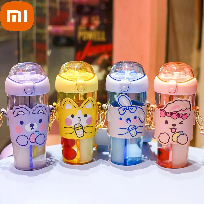 

Xiaomi большая емкость двойная чашка для питья мультяшный милый ремешок пластиковая чашка для воды один двойного использования соломенная чашка для девушек