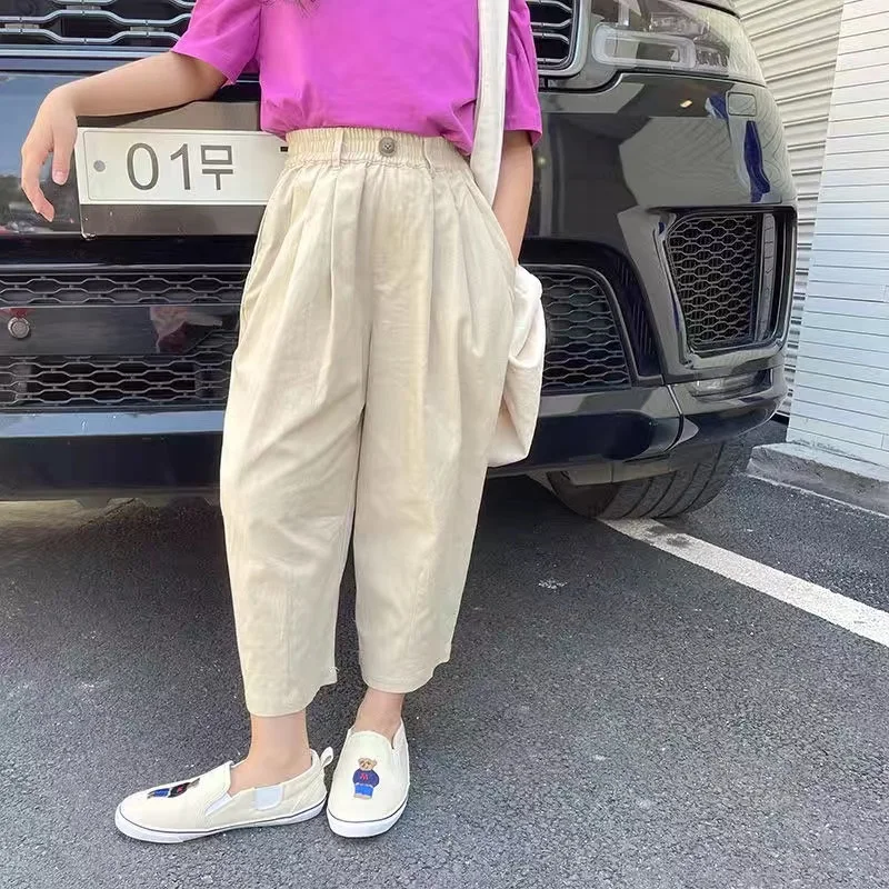 Fashion Baby Girl Boy Cotton Linen Pant Wide Leg Toddler Teens Child Trousers High Waist Kid Loose Pant Thin Baby Clothes 3-14Y