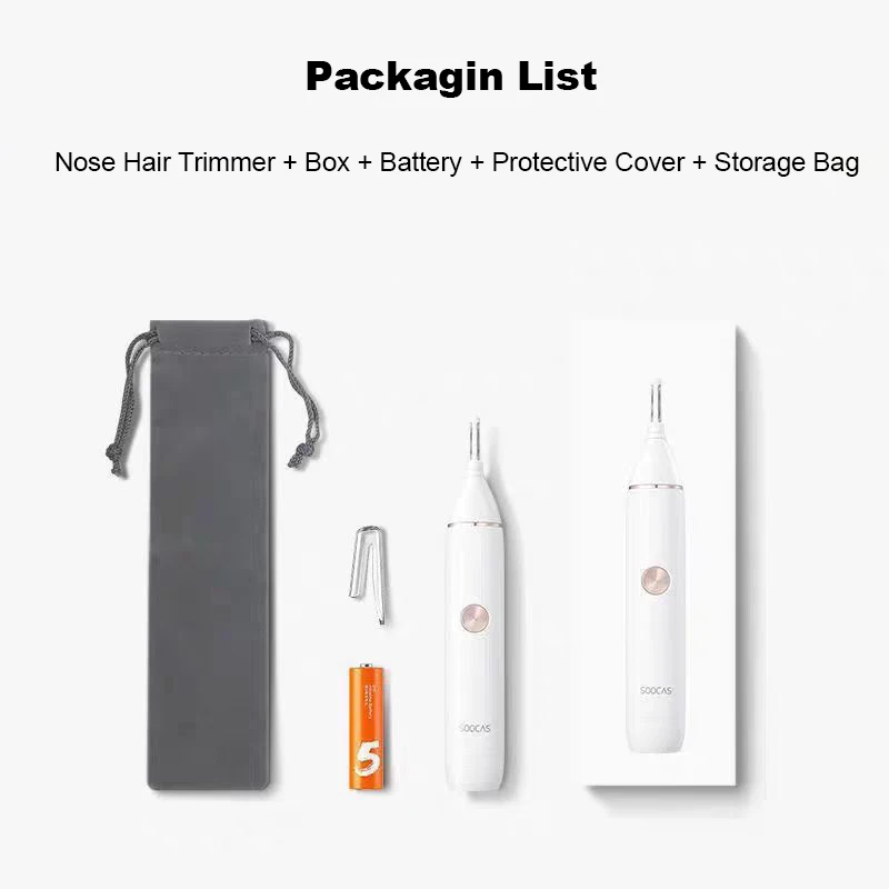 SOOCAS Electric Nose and Ear Trimmer for Man Nose Ear Hair Eyebrow Shaver Waterproof Painless Nose Hair Razor Dry Battery Use 6