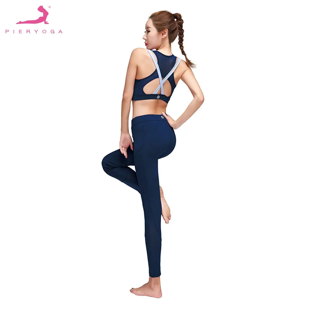 Conjunto elástico de ioga para mulheres, roupa de corrida, roupas esportivas, sutiã push up, alça de ombro cruzada, calças de ginástica