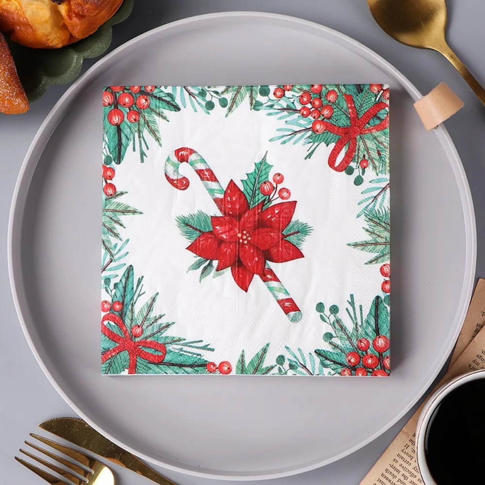 Description Picture 2 of item20Pcs/pack Vintage Christmas Series Printed Paper Disposable Tableware Napkin Tissues DIY Xmas Party Decoration