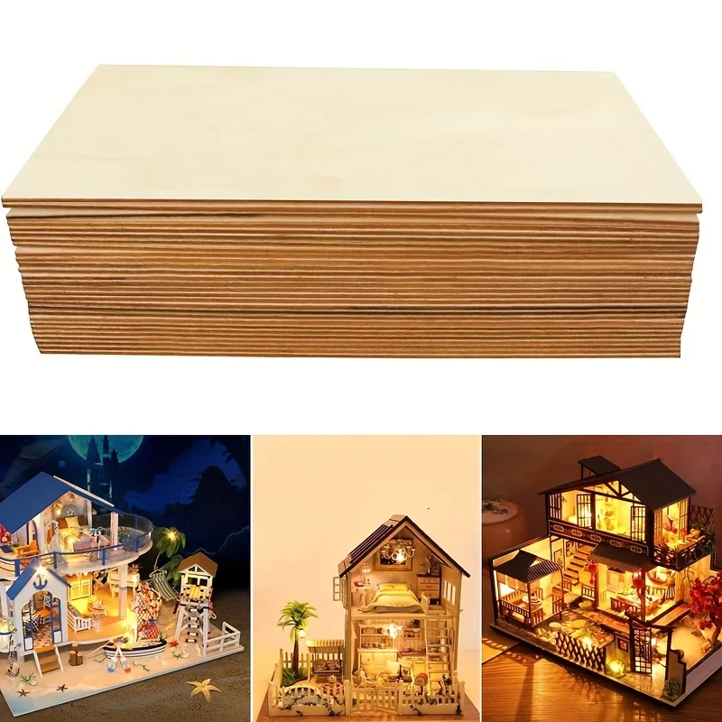 Wood Crafts 12 X 6 X 1/12 Inch 2mm Thick Wood Smooth Surface Square Wood Laser Cut 4/8/16/32/48